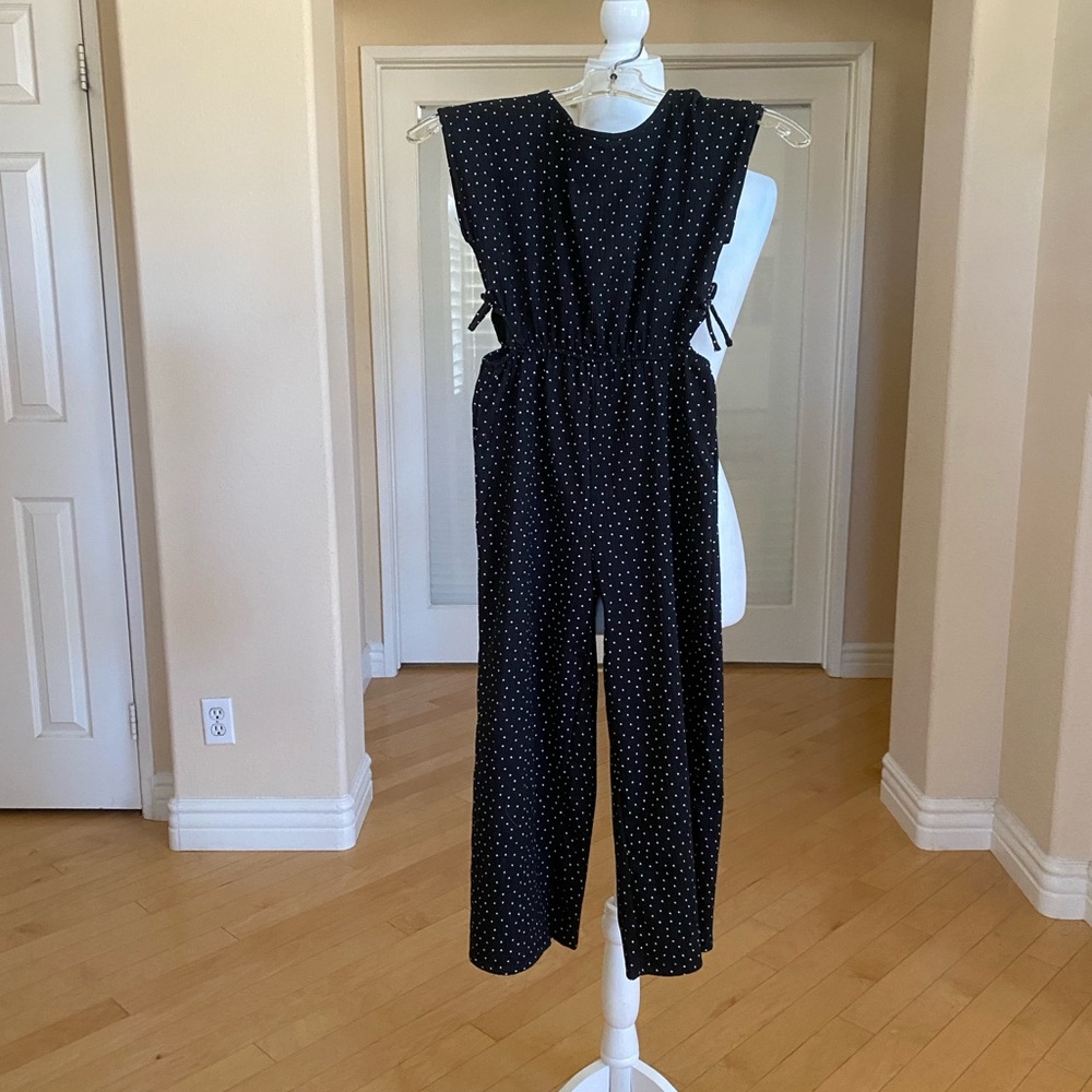 Zara Girls Black and White Polka Dot Stretch Jumpsuit with Relaxed Wide-Leg Fit